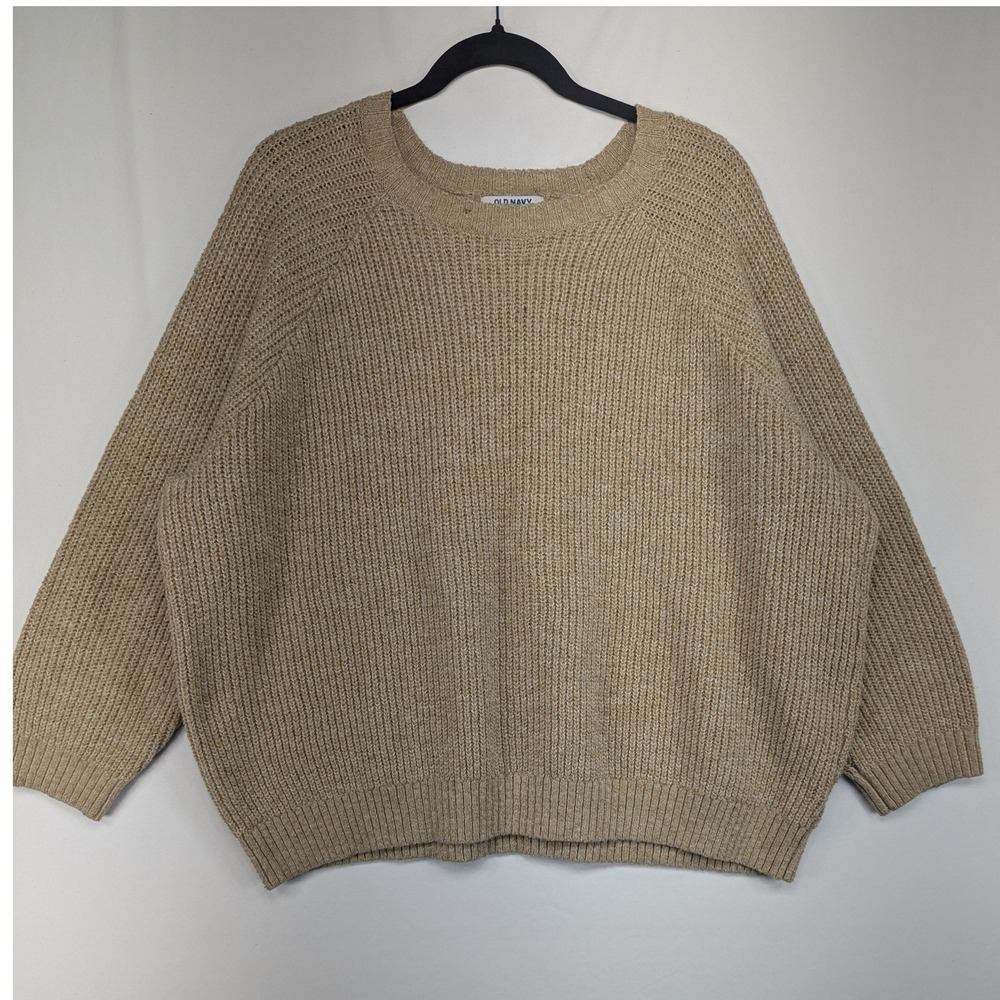 Old‎ Navy Womens XXL Tan Shaker Stitch Chunky Knit Raglan Pullover Sweater